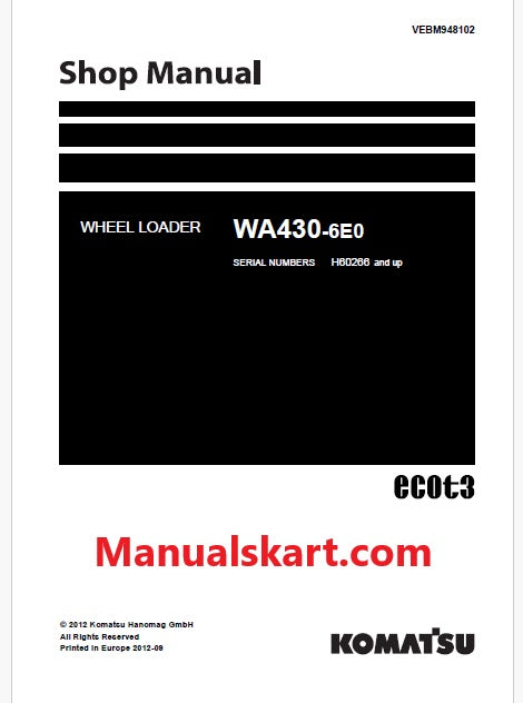 Komatsu WA430-6E0 Wheel Loader ecot3 Pdf Repair Service Manual Sn H60266 and UP