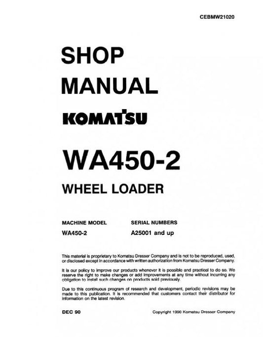 Komatsu WA450-2 Wheel Loader Pdf Shop Repair Service Manual Sn A25001 And UP