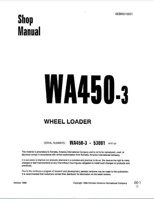 Komatsu WA450-3 Wheel Loader Pdf Shop Repair Service Manual