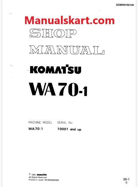 Komatsu WA70-1 Wheel Loader Pdf Repair Service Manual Sn 10001 and UP