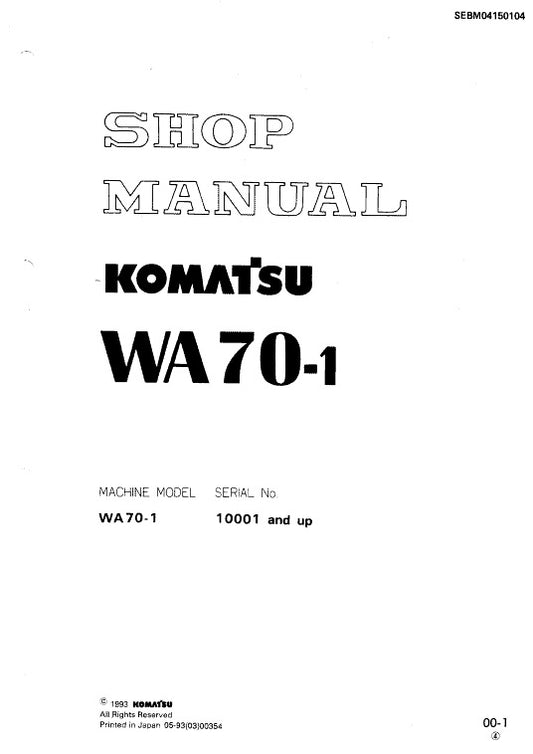 Komatsu WA70-1 Wheel Loader Pdf Shop Repair Service Manual