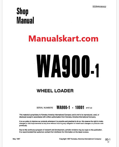 Komatsu WA900-1 Wheel Loader Pdf Repair Service Manual Sn 10001 and UP