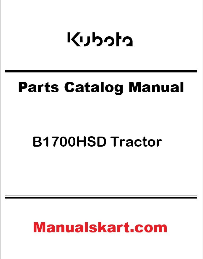 Kubota B1700HSD Tractor Pdf Parts Catalog Manual