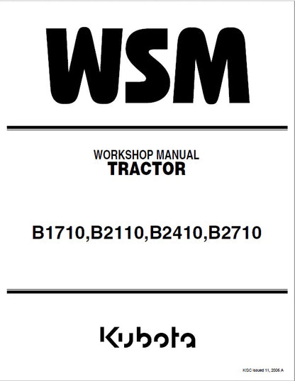 Kubota B1710, B2110, B2410, B2710 Tractor Pdf Repair Service Manual