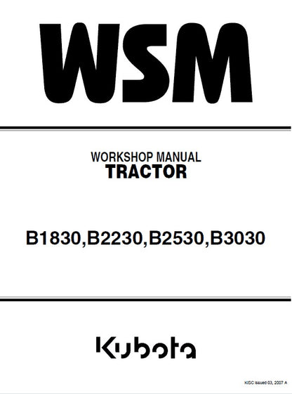 Kubota B1830, B2230, B2530, B3030 Tractor Pdf Repair Service Manual