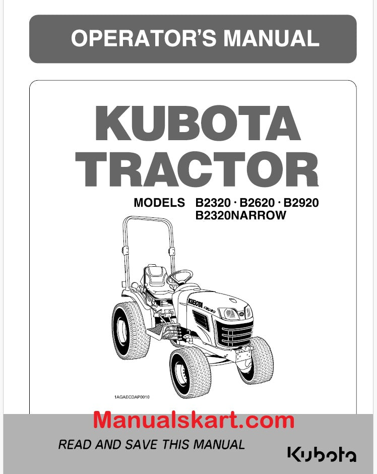 Kubota B2320, B2620, B2920, B2320 Narrow Tractor Pdf Operator's Manual