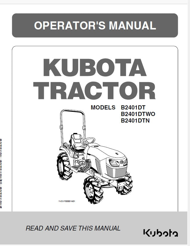 Kubota B2401DT, B2401DTWO, B2401DTN Tractor Pdf Operator's Manual
