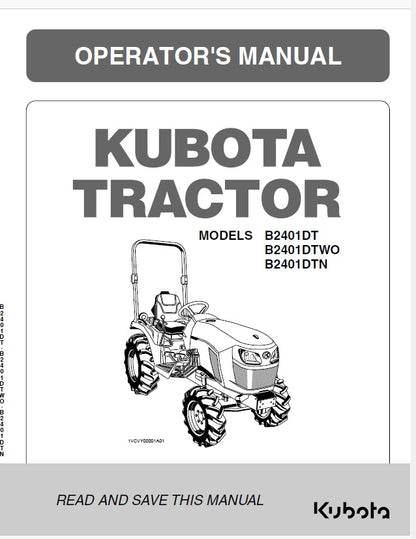 Kubota B2401DT, B2401DTWO, B2401DTN Tractor Pdf Operator's Manual