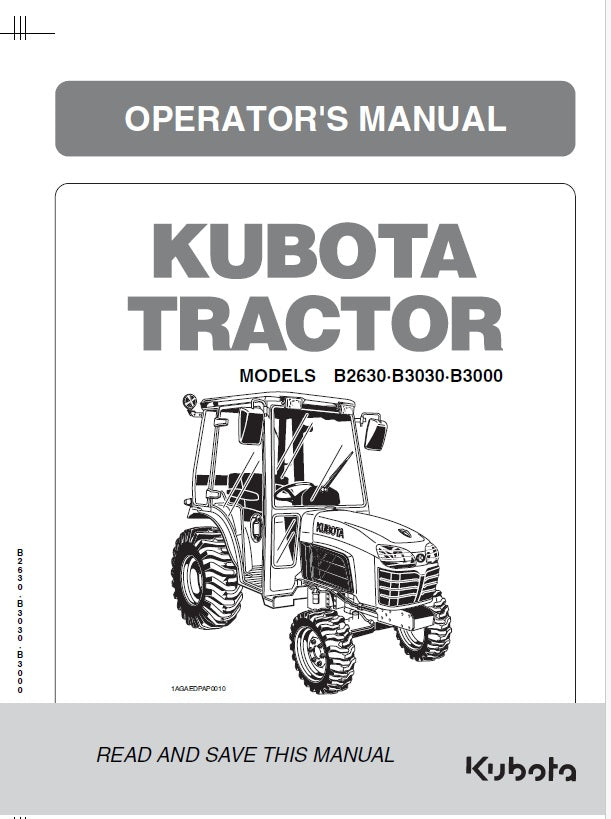 Kubota B2630, B3030, B3000 Tractor Pdf Operator's Manual