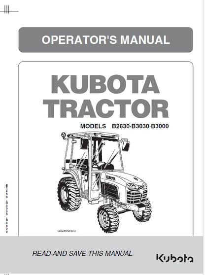 Kubota B2630, B3030, B3000 Tractor Pdf Operator's Manual