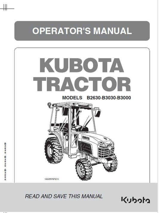Kubota B2630, B3030, B3000 Tractor Pdf Operator's Manual