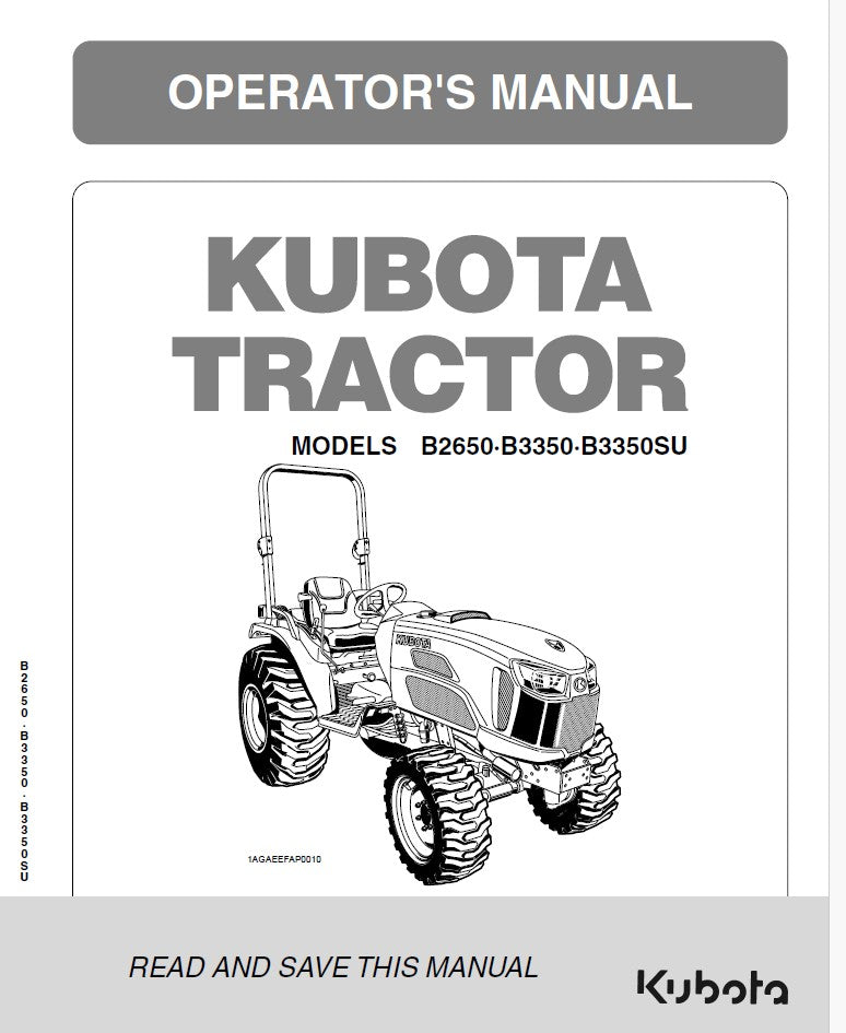 Kubota B2650, B3350, B3350SU Tractor Pdf Operator's Manual