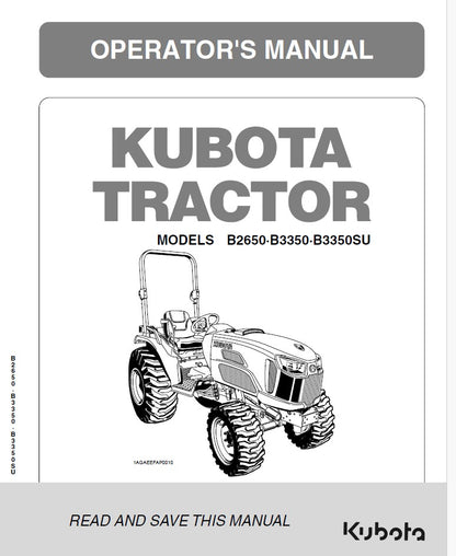 Kubota B2650, B3350, B3350SU Tractor Pdf Operator's Manual