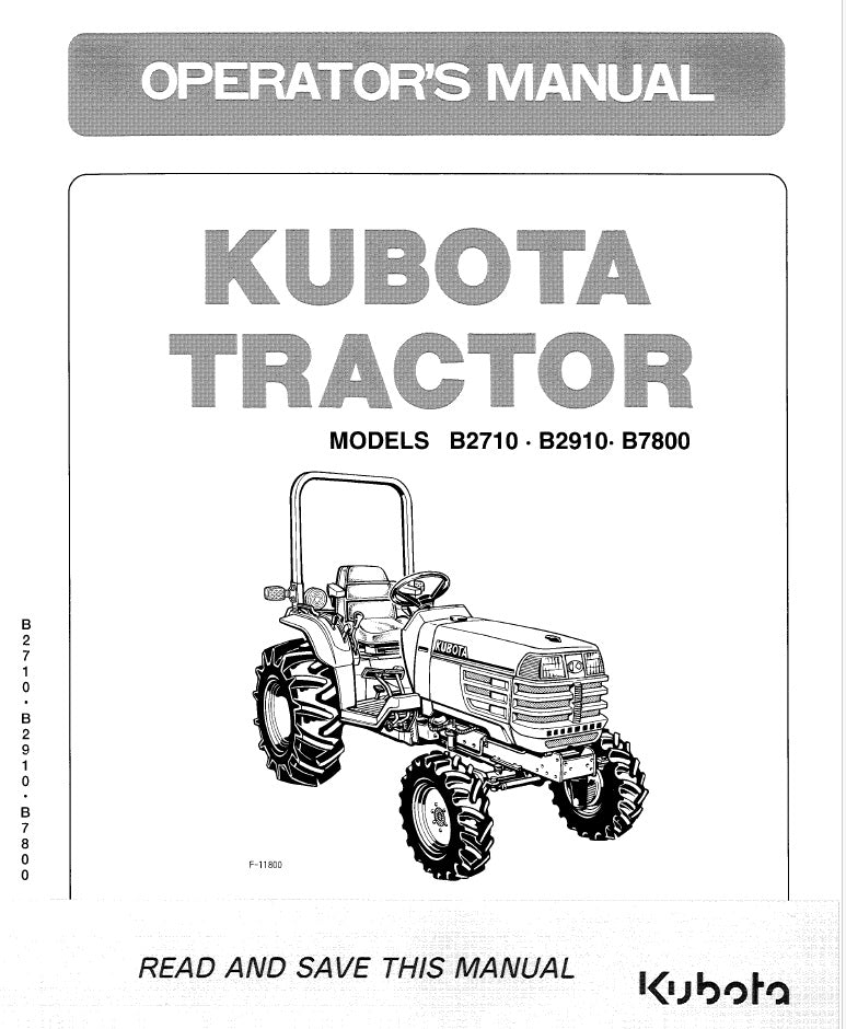 Kubota B2710, B2910, B7800 Tractor Pdf Operator's Manual