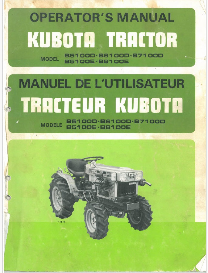 Kubota B5100D, B6100D, B7100D, B5100E, B6100E Tractor Pdf Operator's Manual