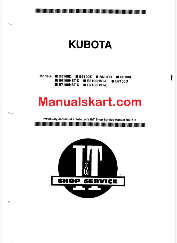 Kubota B5100D, B6100HST-D, B7100HST-D, B5100E, B6100HST-E, B7100HST-E Tractor Pdf Repair Service Manual