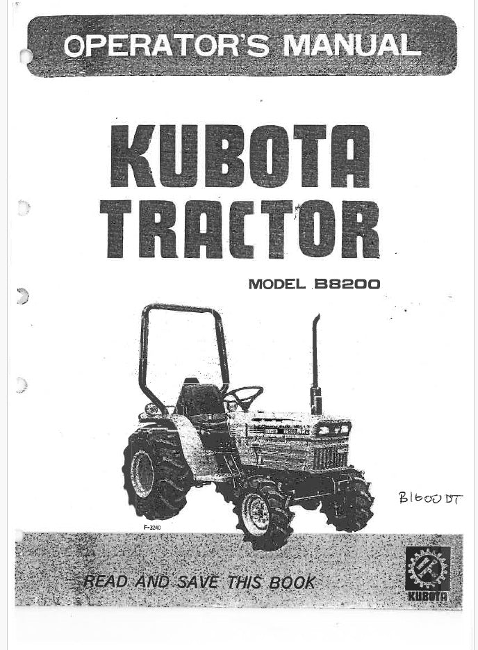 Kubota B8200 Tractor Pdf Operator's Manual