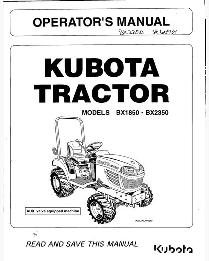 Kubota BX1850, BX2350 Tractor Pdf Operator's Manual
