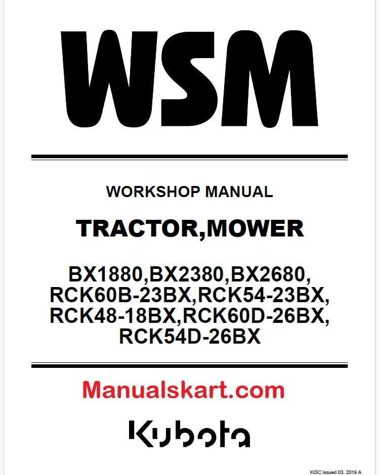 Kubota BX1880, BX2380, BX2680, RCK60B-23BX, RCK54-23BX, RCK48-18BX, RCK60D-26BX, RCK54D-26BX Tractor, Mower Pdf Repair Service Manual