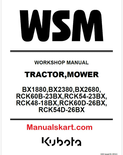 Kubota BX1880, BX2380, BX2680, RCK60B-23BX, RCK54-23BX, RCK48-18BX, RCK60D-26BX, RCK54D-26BX Tractor, Mower Pdf Repair Service Manual