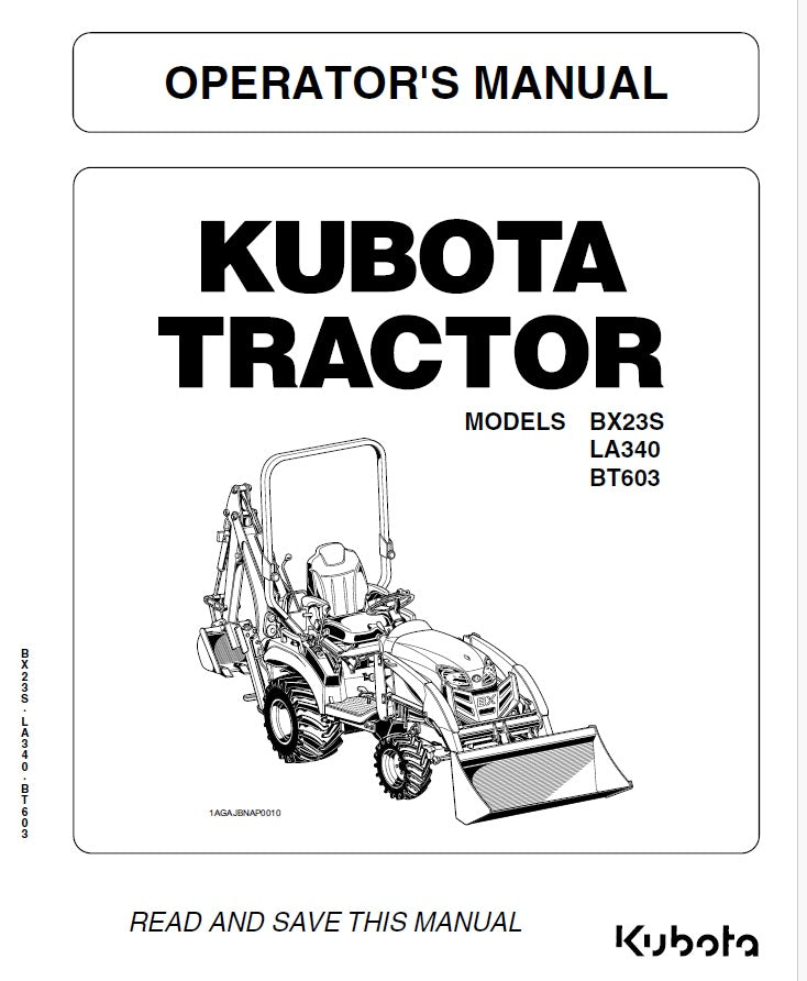 Kubota BX23S, LA340, BT603 Tractor Pdf Operator's Manual