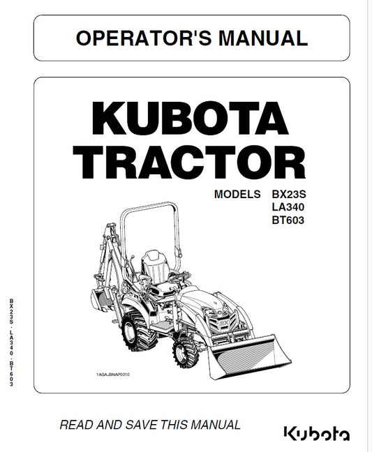 Kubota BX23S, LA340, BT603 Tractor Pdf Operator's Manual