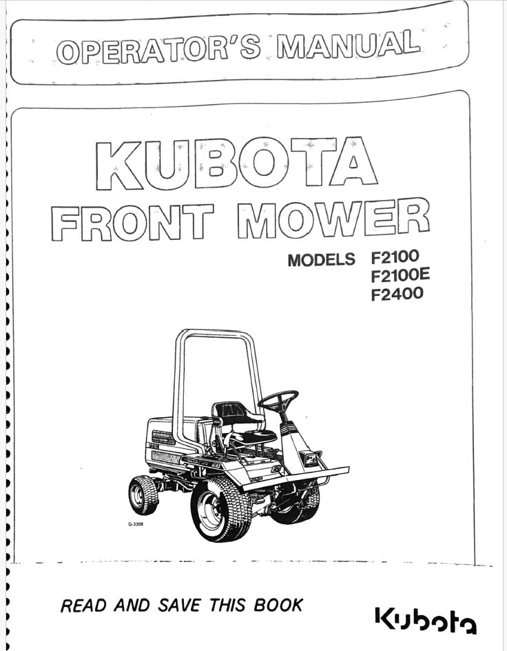 Kubota F2100, F2100E, F2400 Front Loader Pdf Operator's Manual