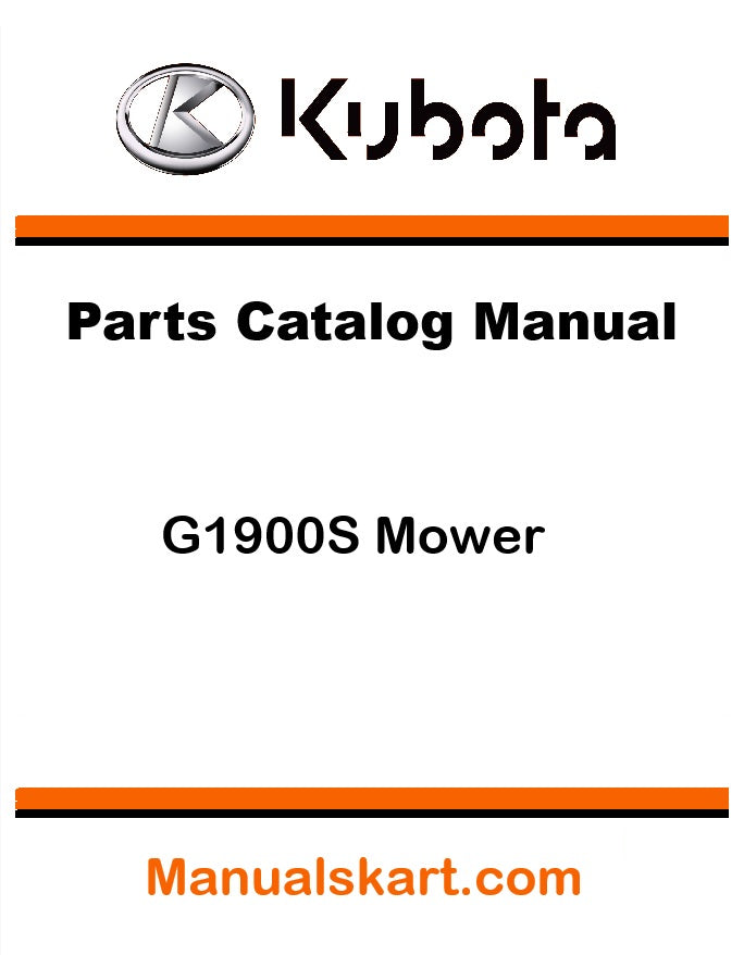 Kubota G1900S Mower parts catalog manual cover with Kubota logo.