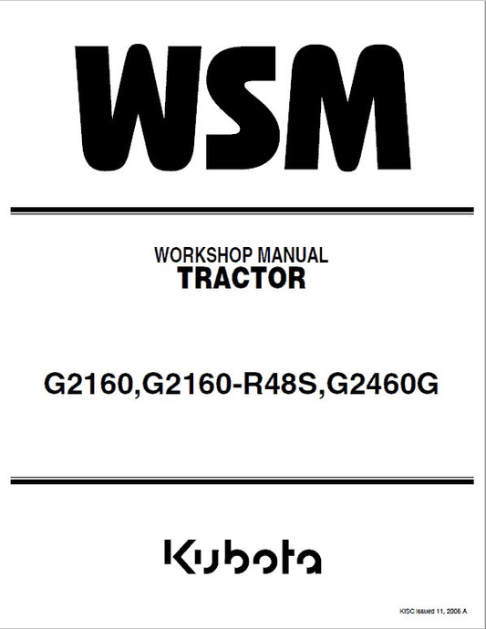 Kubota G2160, G2160-R48S, G2460G Front Mower Lawn Garden Tractor Pdf Repair Service Manual