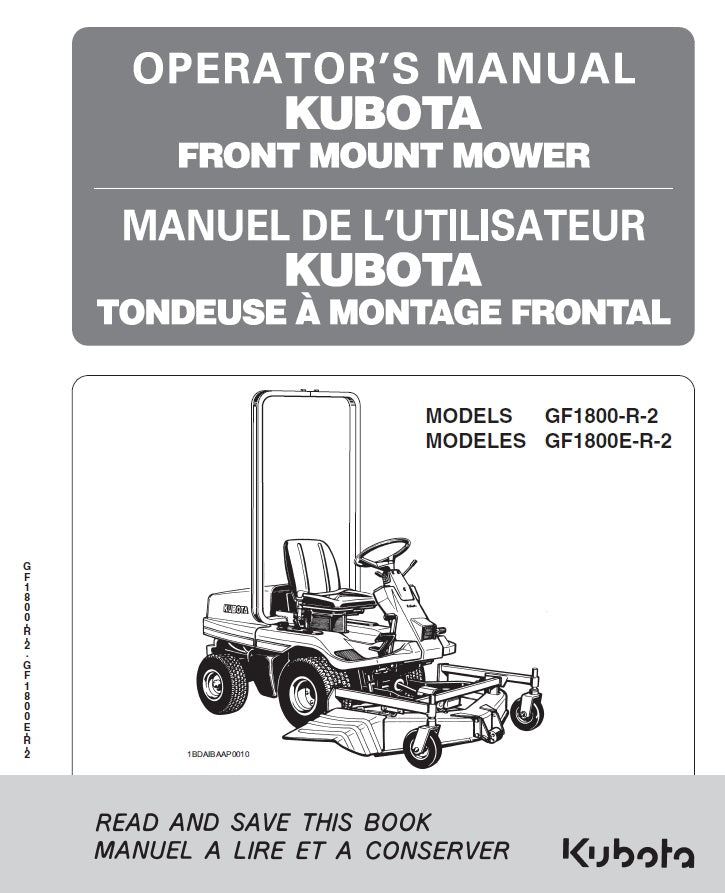 Kubota GF1800-R-2, GF1800E-R-2 Front Mount Mower Pdf Operator's Manual