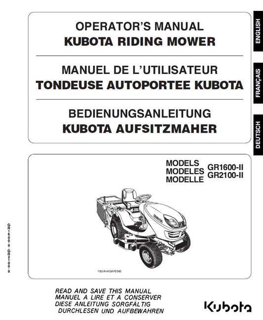 Kubota GR1600-II, GR2100-II Riding Mower Pdf Operator's Manual