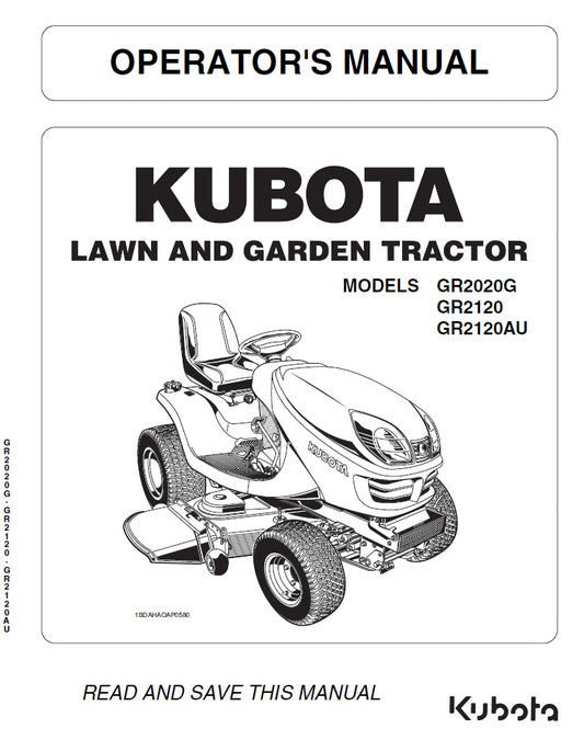 Kubota GR2020G, GR2120, GR2120AU Lawn and Garden Tractor Pdf Operator's Manual