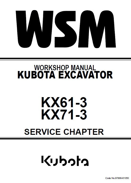 Kubota KX61-3, KX71-3 Excavator Pdf Repair Service Manual