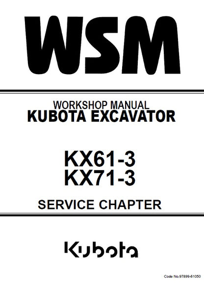 Kubota KX61-3, KX71-3 Excavator Pdf Repair Service Manual