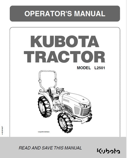 Kubota L2501 Tractor Pdf Operator's Manual