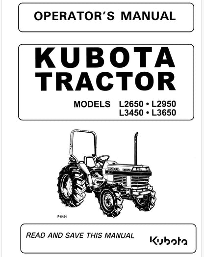 Kubota L2650, L2950, L3450, L3650 Tractor Pdf Operator's Manual