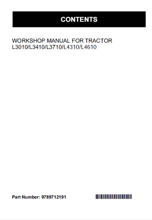 Kubota L3010, L3410, L3710, L4310, L4610 Tractor Pdf Repair Service Manual