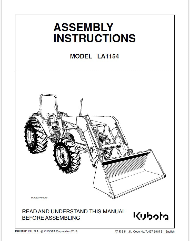 Kubota LA1154 Front Loader Assembly Instructions Manual