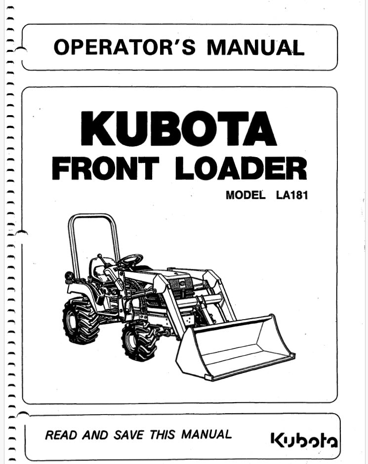 Kubota LA181 Front Loader Pdf Operator's Manual