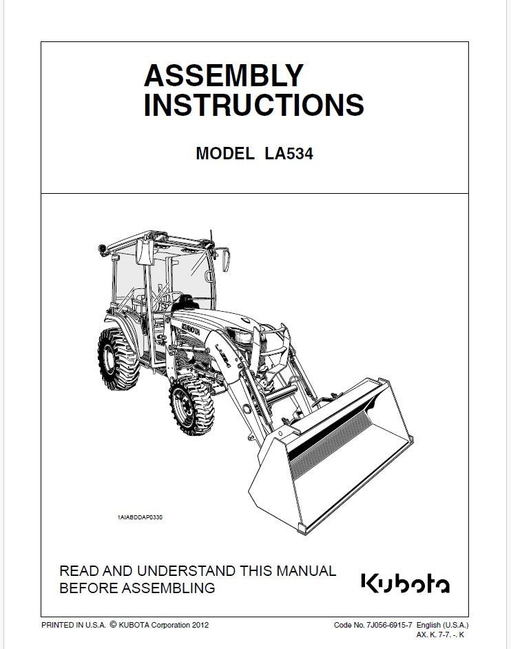 Kubota LA534 Front Loader Assembly Instructions Manual
