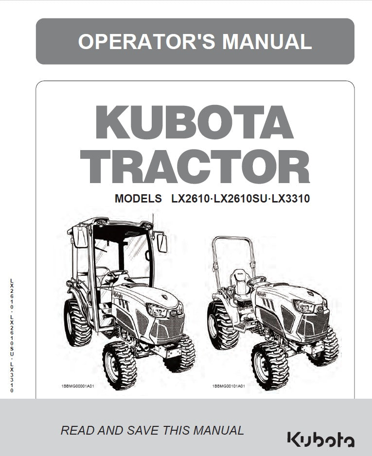 Kubota LX2610, LX2610SU, LX3310 Tractor Pdf Operator's Manual