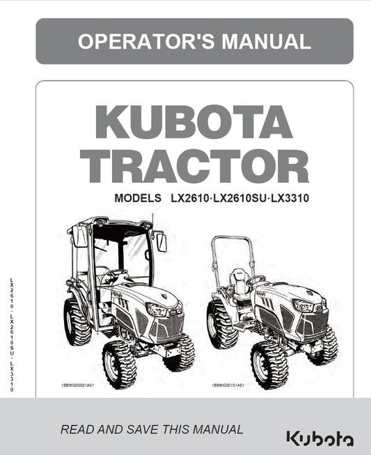 Kubota LX2610, LX2610SU, LX3310 Tractor Pdf Operator's Manual