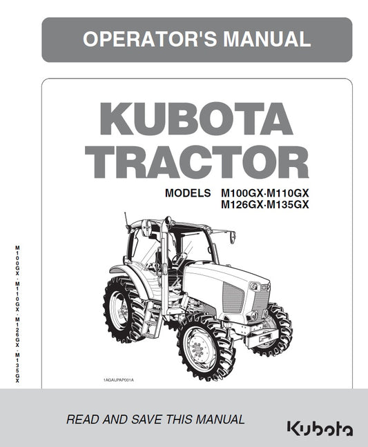 Kubota M100GX, M110GX, M126GX, M135GX Tractor Pdf Operator's Manual