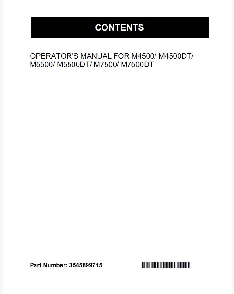 Kubota M4500, M4500DT, M5500, M5500DT, M7500, M7500DT Tractor Pdf Operator's Manual