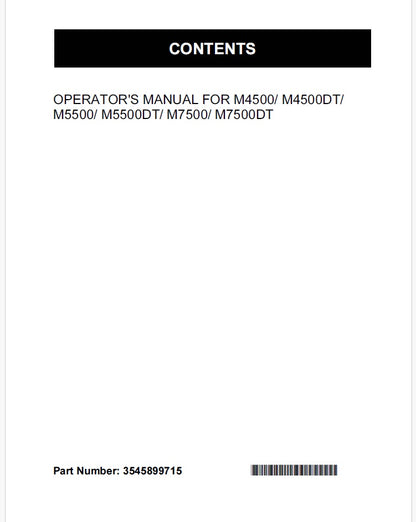 Kubota M4500, M4500DT, M5500, M5500DT, M7500, M7500DT Tractor Pdf Operator's Manual