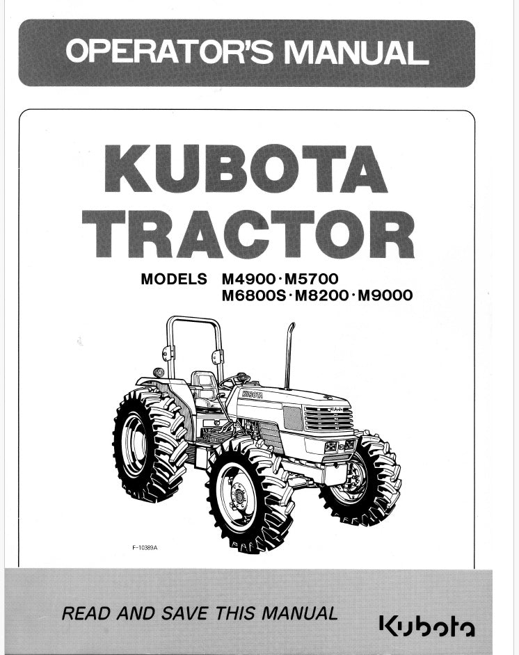 Kubota M4900, M5700, M6800, M8200, M9000 Tractor Pdf Operator's Manual