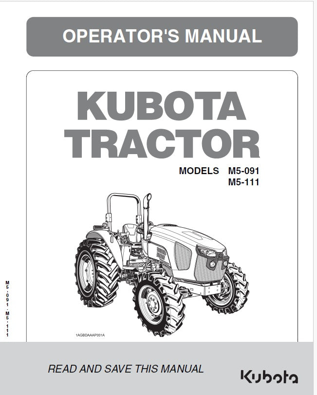 Kubota M5-091, M5-111 Tractor Pdf Operator's Manual