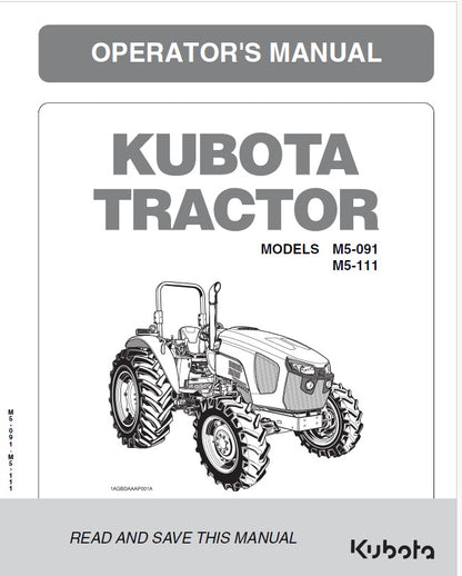 Kubota M5-091, M5-111 Tractor Pdf Operator's Manual