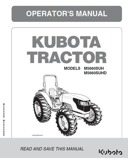 Kubota M5660SUH, M5660SUHD Tractor Pdf Operator's Manual