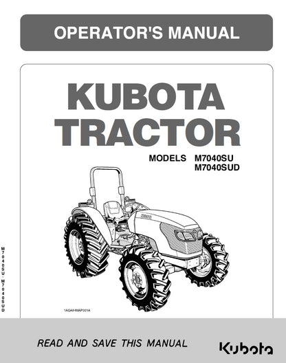 Kubota M7040SU, M7040SUD Tractor Pdf Operator's Manual